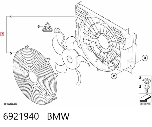 Диффузор радиатора кондиционера, в сборе с крыльчаткой и мотором 6921940 BMW