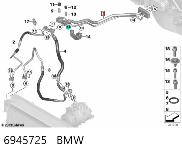 Шланг кондиционера, от испарителя к компрессору 6945725 BMW