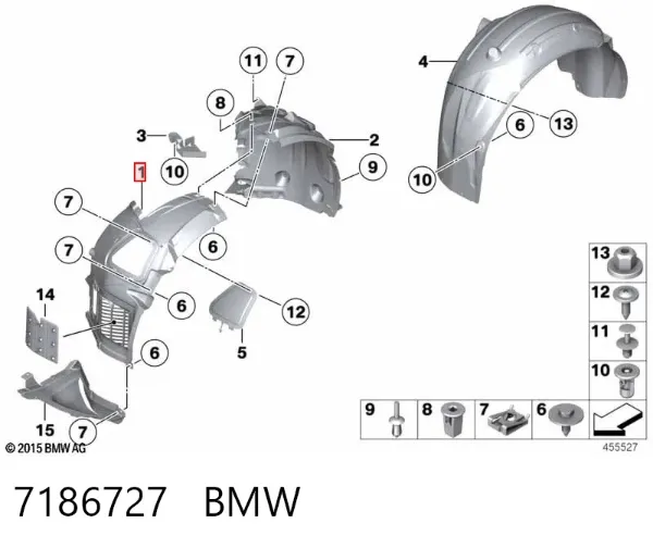 Подкрылок крыла переднего левый передний 7186727 BMW