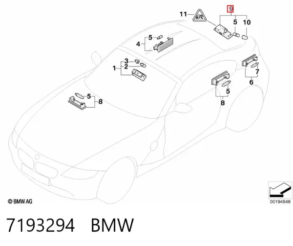 Фонарь подсветки номерного знака 7193294 BMW
