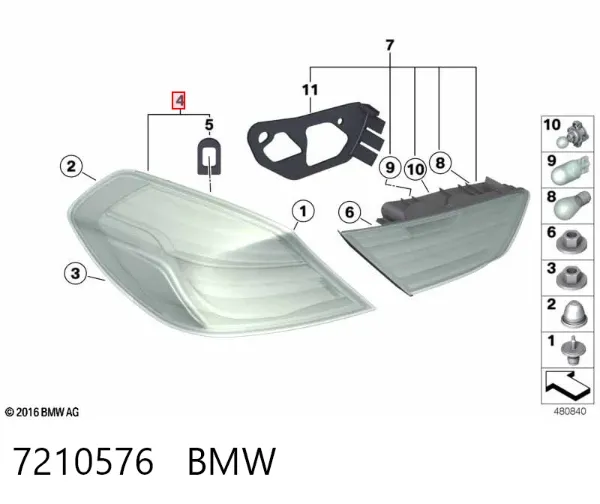 Фонарь задний правый внешний 7210576 BMW