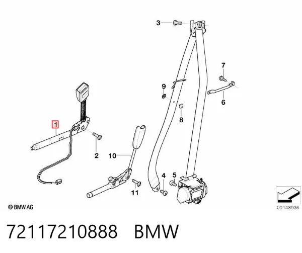 Рычаг (замок) фиксации ремня безопасности передний правый 72117210888 BMW