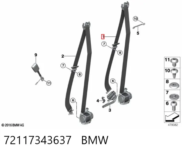 Левый ремень безопасности 72117343637 BMW