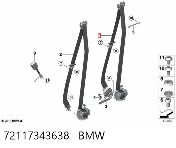 Левый ремень безопасности 72117343638 BMW
