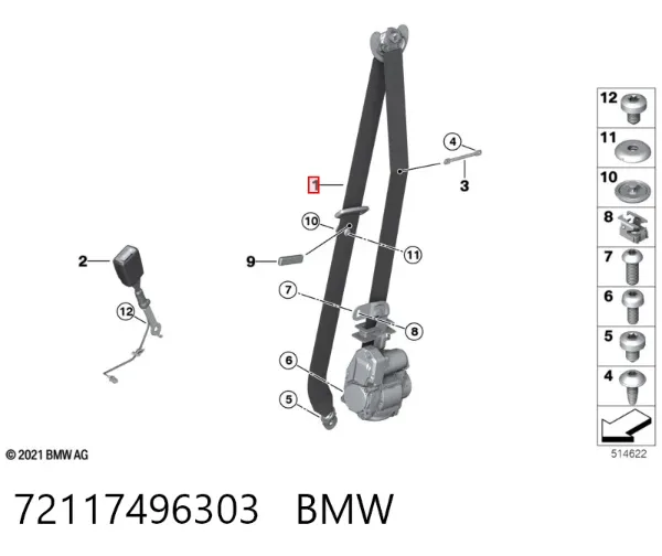 Левый ремень безопасности 72117496303 BMW