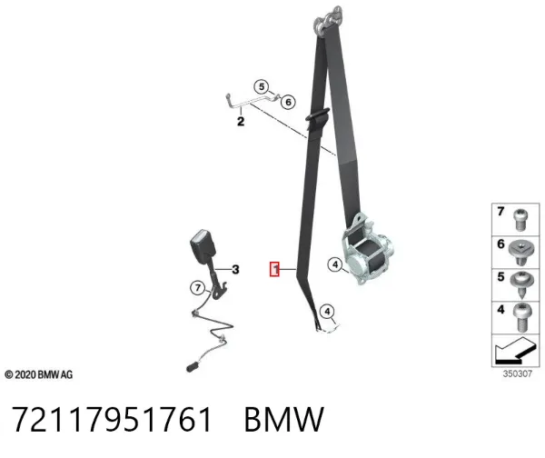 Левый ремень безопасности 72117951761 BMW
