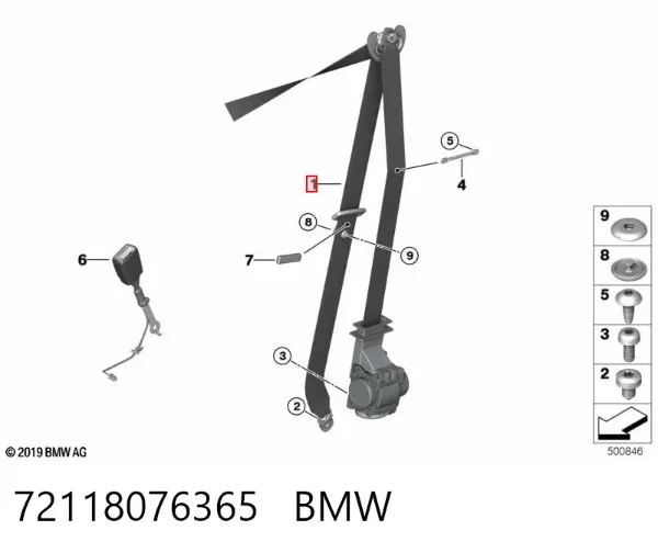 Левый ремень безопасности 72118076365 BMW