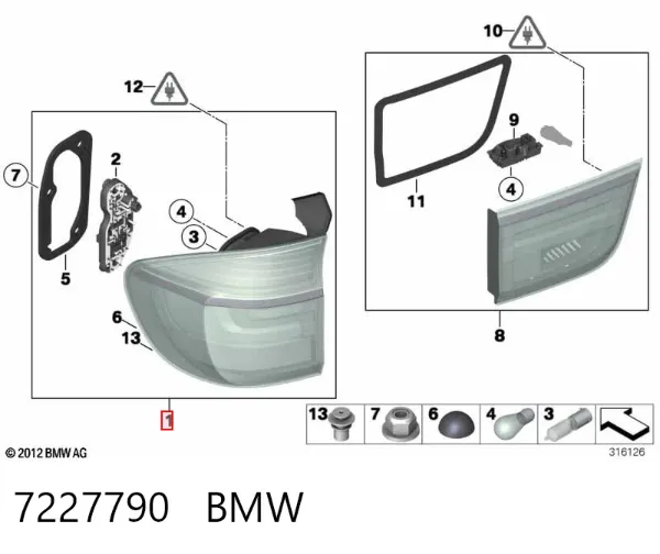 Фонарь задний правый внешний 7227790 BMW