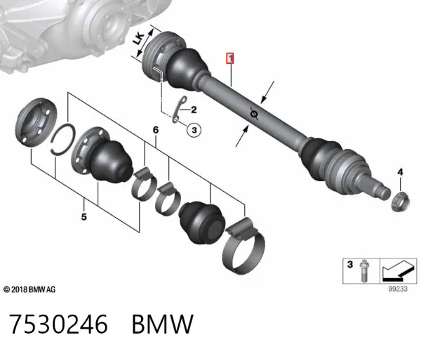 Полуось задняя правая 7530246 BMW