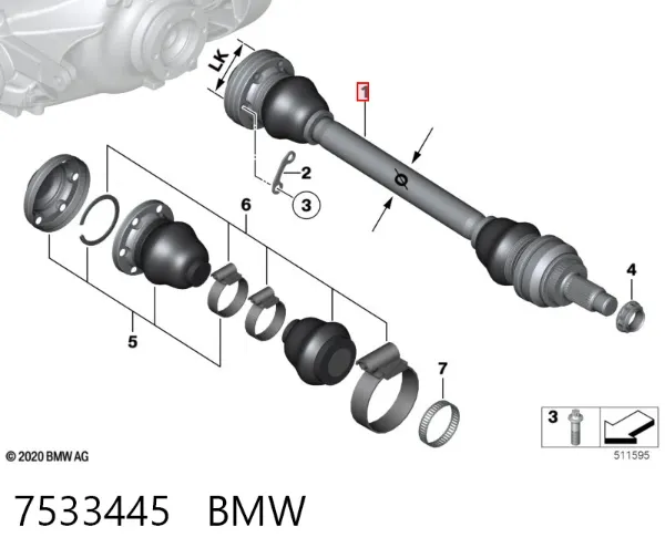 Полуось задняя левая 7533445 BMW