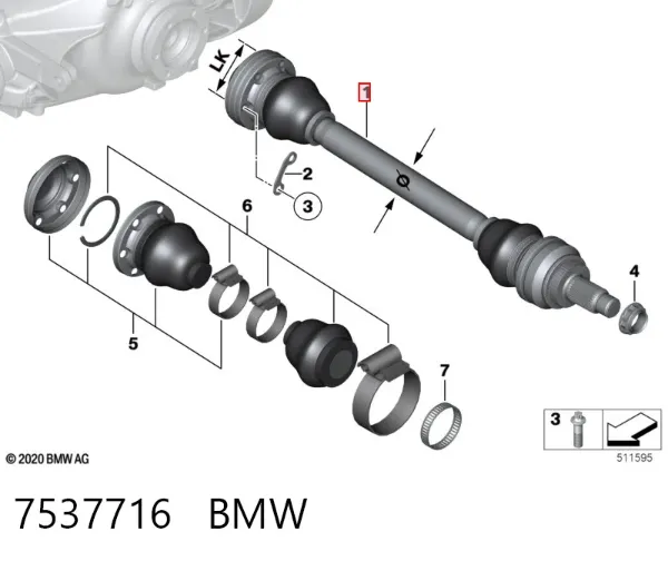 Полуось задняя правая 7537716 BMW
