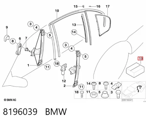 Механизм стеклоподъемника двери задней левой 8196039 BMW