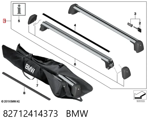 Поперечины багажника крыши, комплект 82712414373 BMW