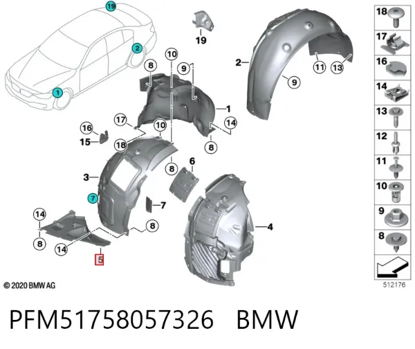 Защита бампера переднего правая PFM51758057326 BMW