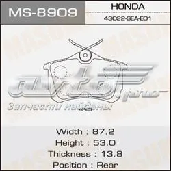 Задние тормозные колодки MS8909 Masuma