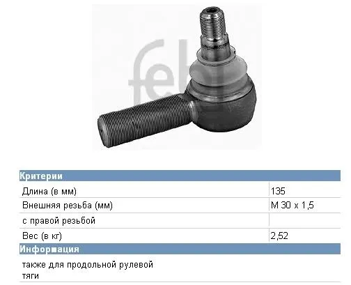 Наконечник поперечной рулевой тяги 1337367 Scania