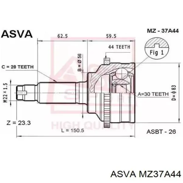 ШРУС наружный передний MZ37A44 Asva