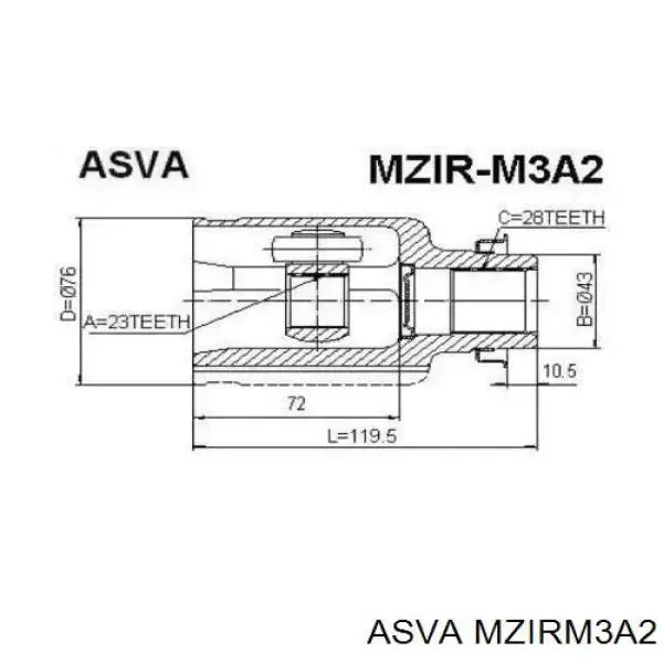 ШРУС внутренний правый MZIRM3A2 Asva
