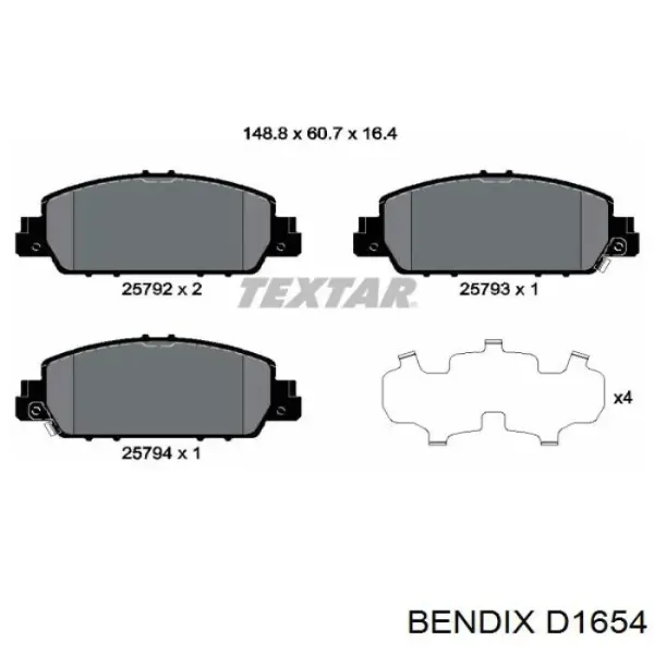 Передние тормозные колодки D1654 Jurid/Bendix