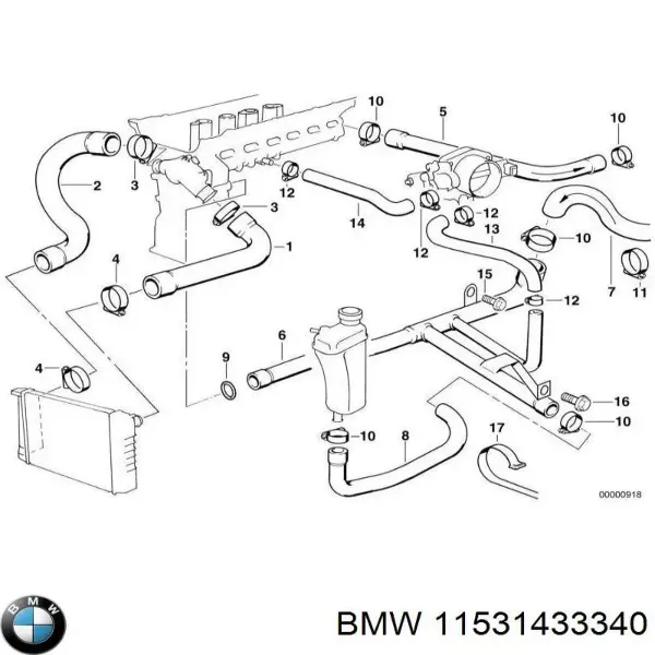 Патрубок радиатора 11531433340 BMW