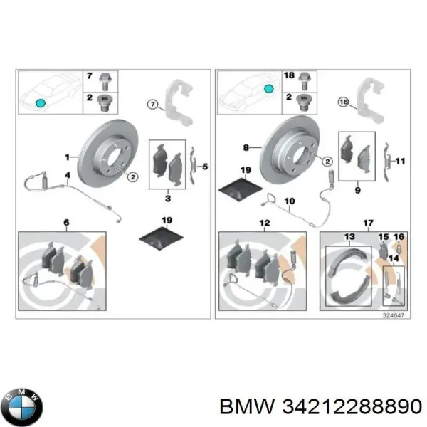 Задние тормозные колодки 34212288890 BMW