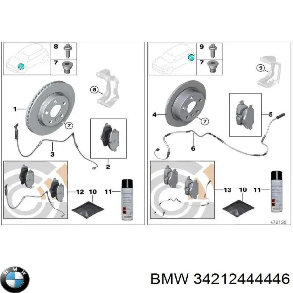Задние тормозные колодки 34212444446 BMW