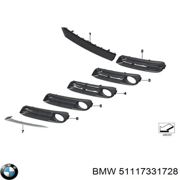 Решетка бампера переднего правая 51117331728 BMW