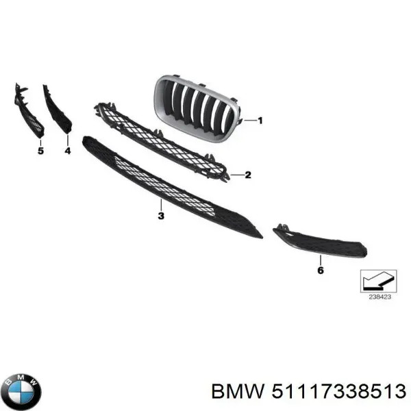 Решетка бампера переднего левая нижняя 51117338513 BMW