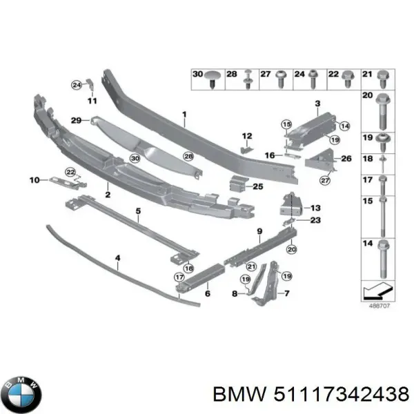 Абсорбер переднего бампера 51117342438 BMW