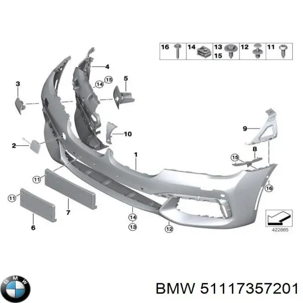 Кронштейн бампера переднего левый 51117357201 BMW