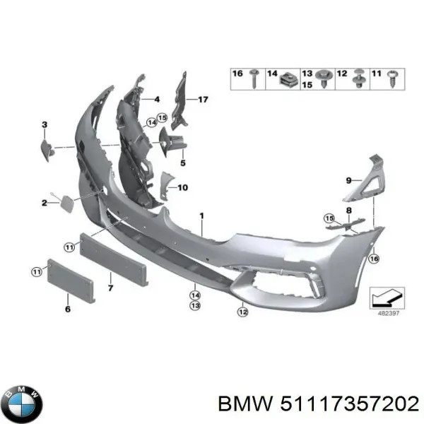 Кронштейн бампера переднего правый 51117357202 BMW