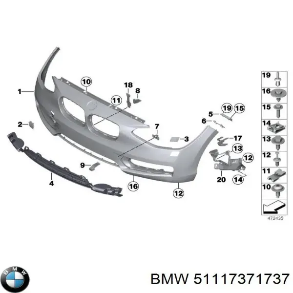 Решетка бампера переднего центральная 51117371737 BMW