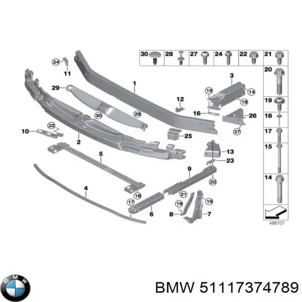 Кронштейн усилителя переднего бампера 51117374789 BMW