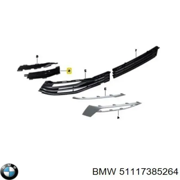 Решетка бампера переднего внутренняя правая 51117385264 BMW