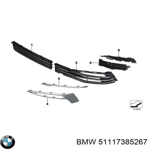 Решетка бампера переднего центральная 51117385267 BMW