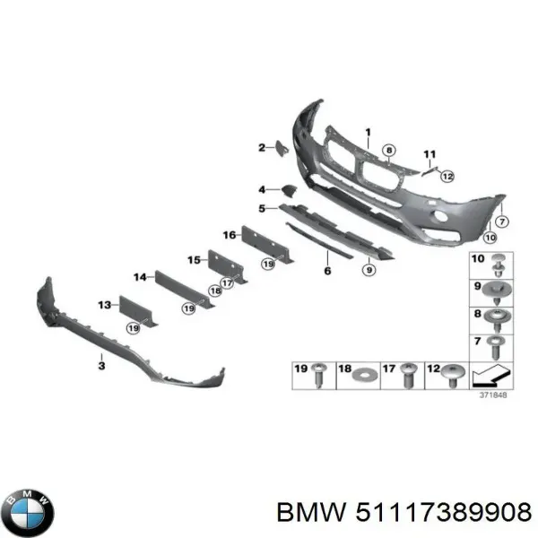 Передний бампер 51117389908 BMW