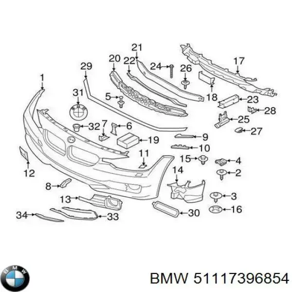 Молдинг решетки бампера переднего правый 51117396854 BMW