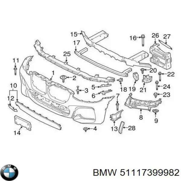 Направляющая переднего бампера правая 51117399982 BMW