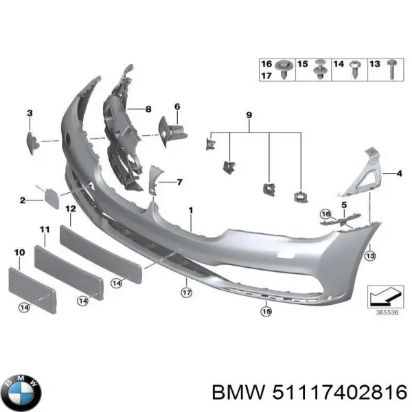Передний бампер 51117402816 BMW