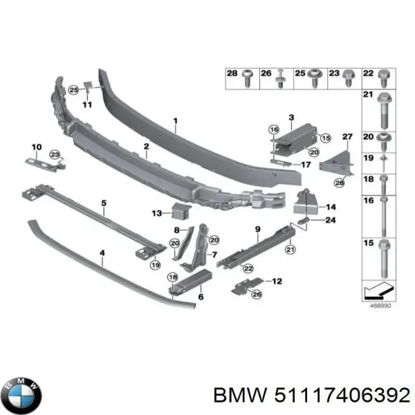 Кронштейн усилителя переднего бампера 51117406392 BMW