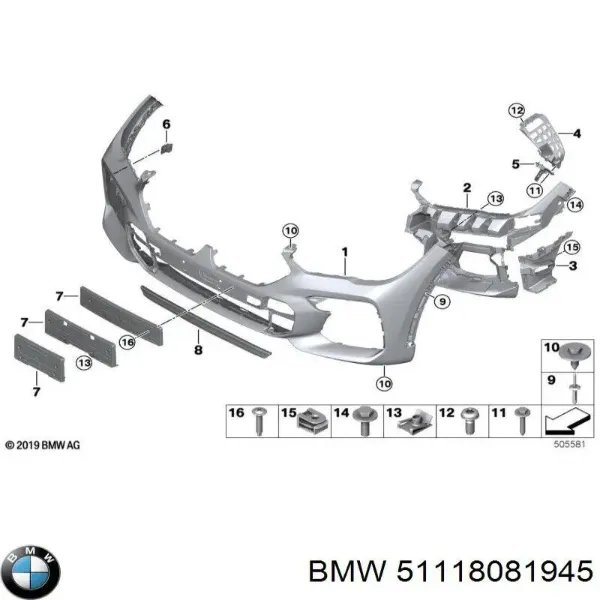 Передний бампер 51118081945 BMW