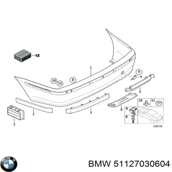 Молдинг бампера заднего правый 51127030604 BMW