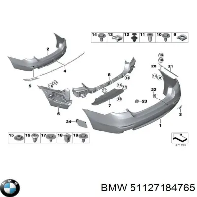 Направляющая заднего бампера BMW 51127184765