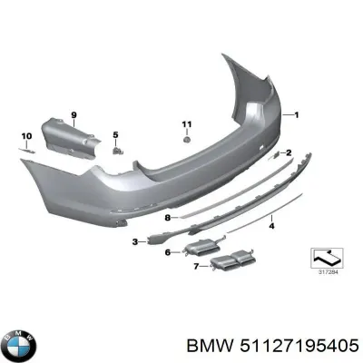 Накладка бампера заднего левая BMW 51127195405