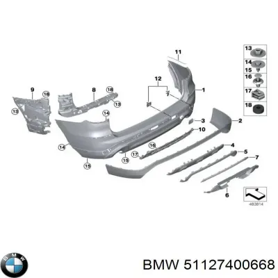 Направляющая заднего бампера правая BMW 51127400668
