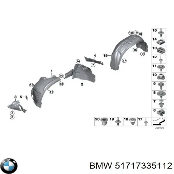 Подкрылок крыла переднего правый передний 51717335112 BMW