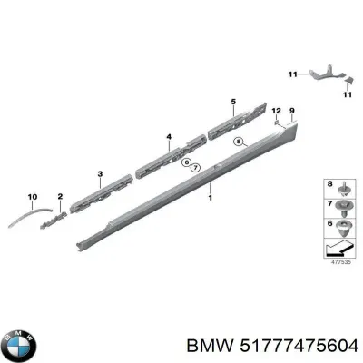 Накладка (молдинг) порога наружная правая BMW 51777475604
