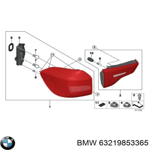 Фонарь задний левый внешний 63219853365 BMW