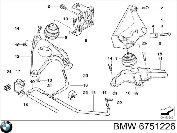 Кронштейн подушки (опоры) двигателя правой 6751226 BMW