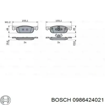 Колодки тормозные передние дисковые BOSCH 0986424021
